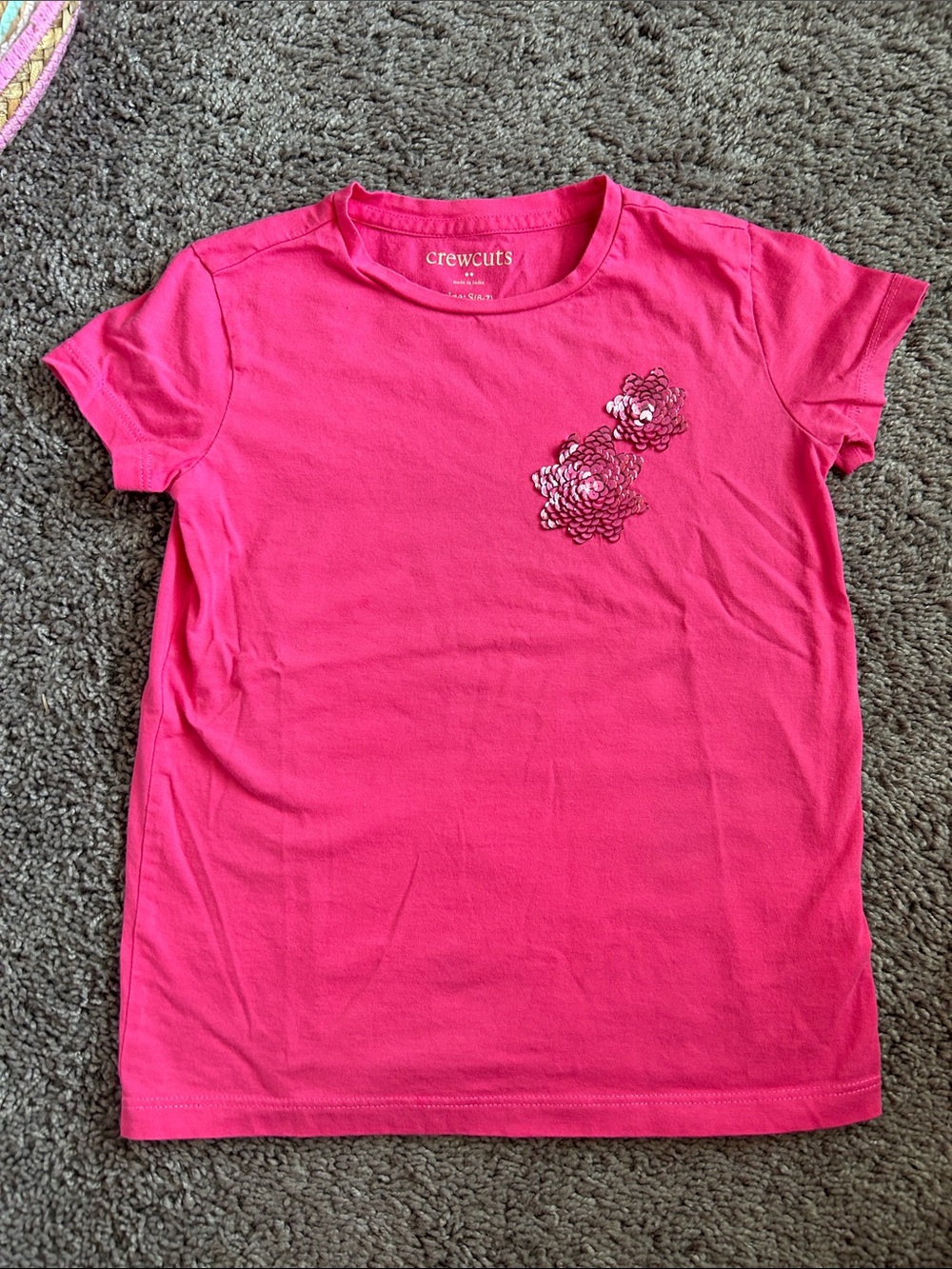crewcuts Bright Pink Short Sleeve Tee with Floral Embroidery